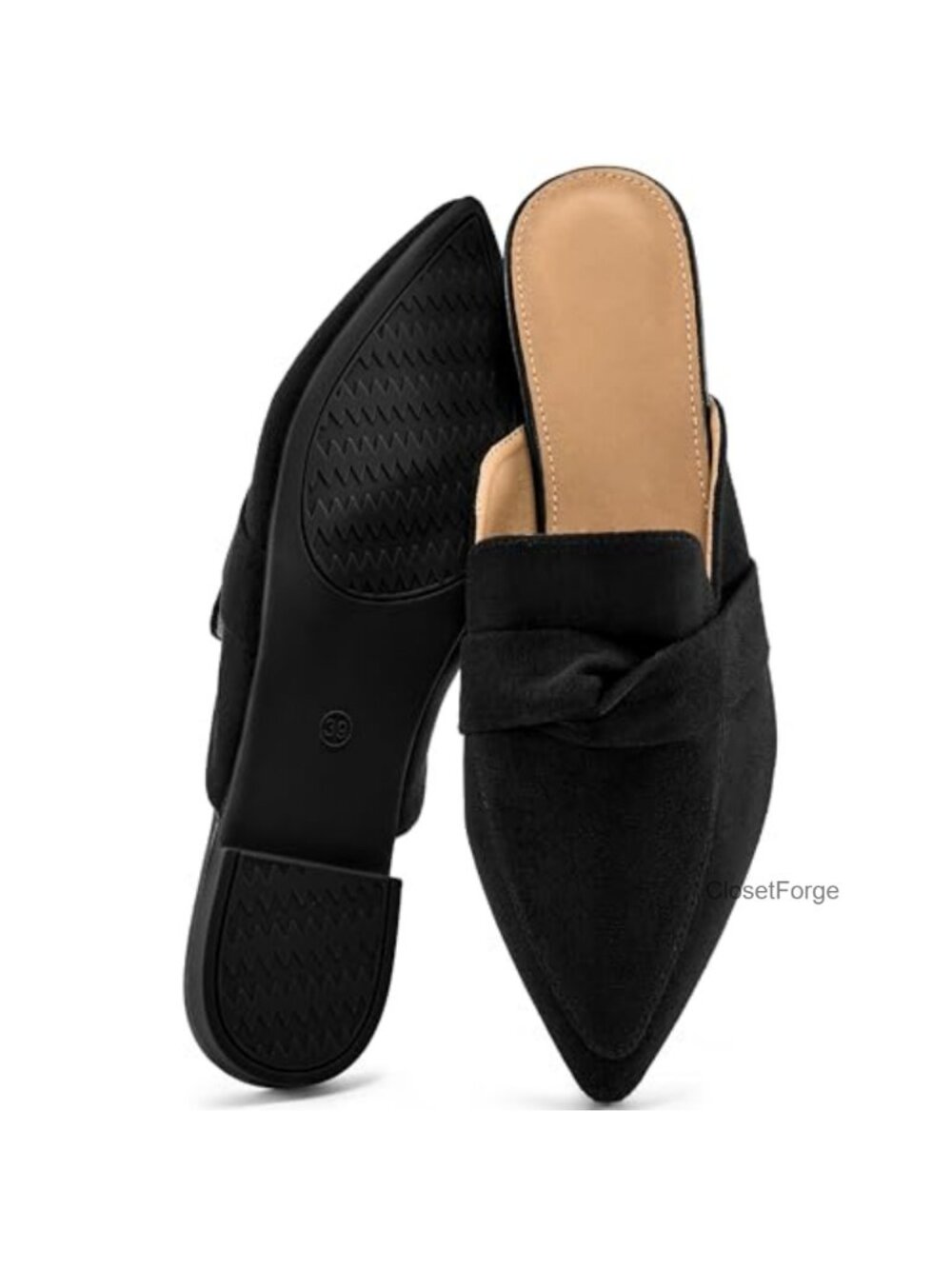 Women's Faux Suede Pointed Toe Slip On Backless Mules Non Slip Cushioned Work